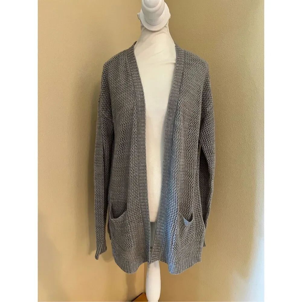 Mudd Gray Loose Knit Open Front Cardigan Women's Small